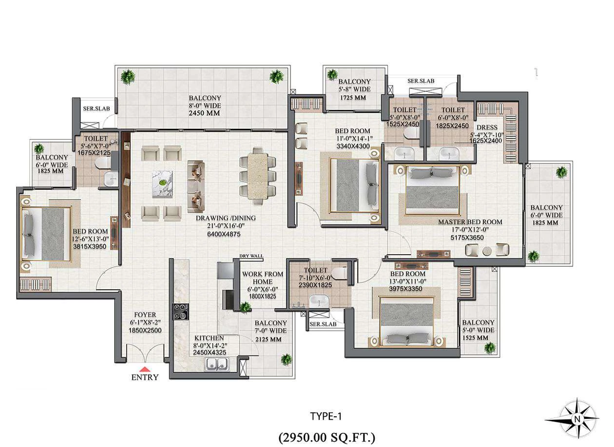 Plan A 4 BHK floor plan. Click to enlarge.