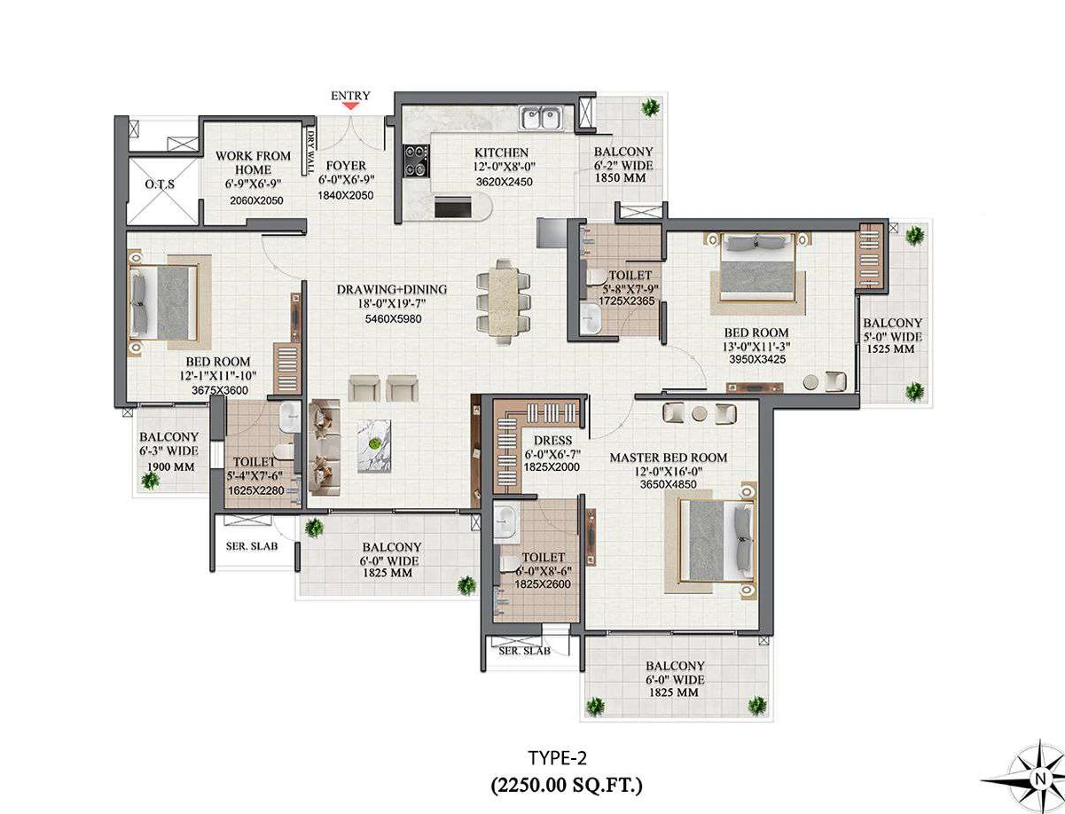 Plan B 3 BHK floor plan. Click to enlarge.