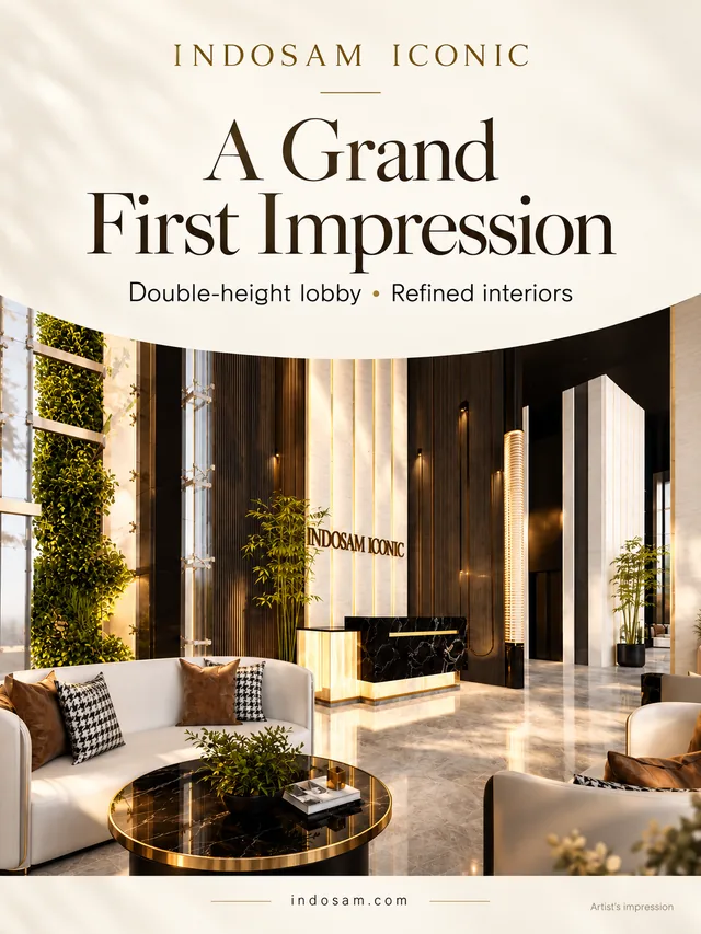 A Grand First Impression — double-height lobby with refined interiors